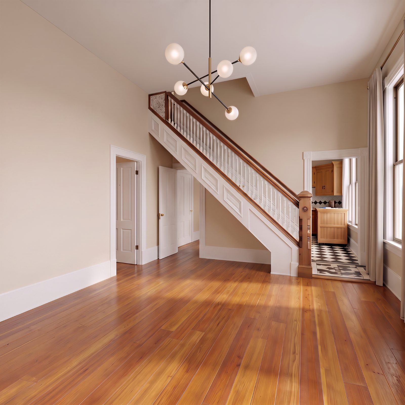 Entry hall with original staircase and fir floors